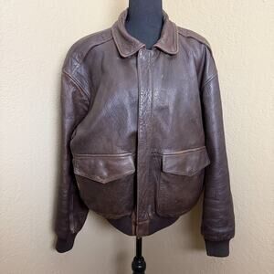 Habitat Brown Leather Bomber Jacket Mens Size 40 Cupro Lined Made In Hong Kong